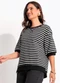 Quintess - Blusa Listrada Preta em Moletinho de Algodão - variação: Listrada Preta