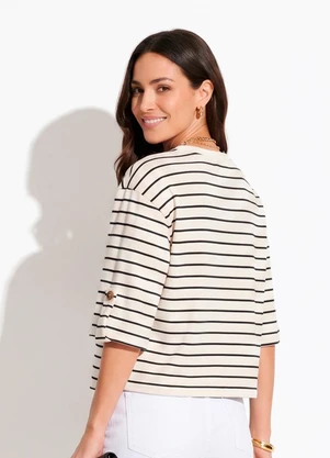 Quintess - Blusa Listrada Preto em Moletinho - QUINTESS