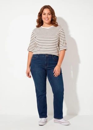 Quintess - Blusa Listrada Preto em Moletinho - QUINTESS
