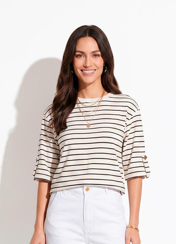 Blusa (Listrada Preto) em Moletinho