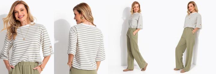 Blusa Listrada Verde em Moletinho