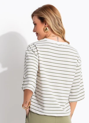 Quintess - Blusa Listrada Verde em Moletinho - QUINTESS