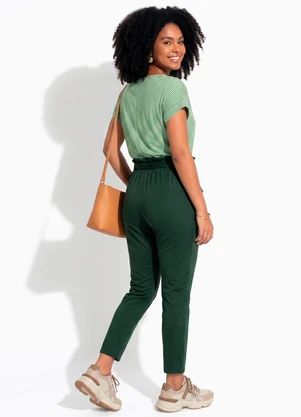 Moda Pop - Blusa Listrada Verde Mangas com Punho Dobrado - MODA POP