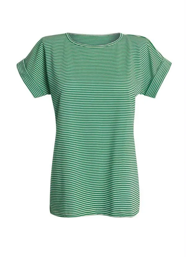 Moda Pop - Blusa Listrada Verde Mangas com Punho Dobrado 10
