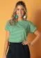 Moda Pop - Blusa Listrada Verde Mangas com Punho Dobrado - variação: Listrada Verde