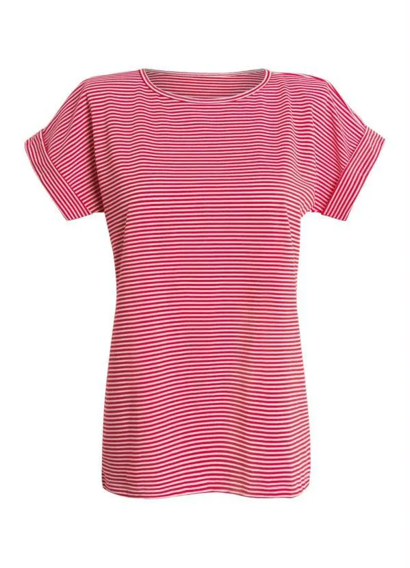 Moda Pop - Blusa Listrada Vermelha Mangas com Punho Dobrado 6
