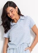 Blusa Listrado Azul em 381moletinho Eco Listrado