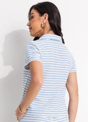 Quintess - Blusa Listrado Azul em Moletinho Eco Listrado - QUINTESS