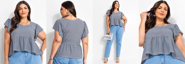Blusa Listrado Azul em Malha