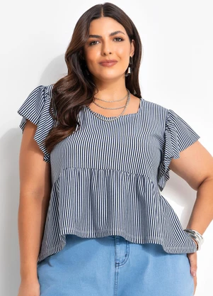 Marguerite - Blusa Listrado Azul em Malha - MARGUERITE