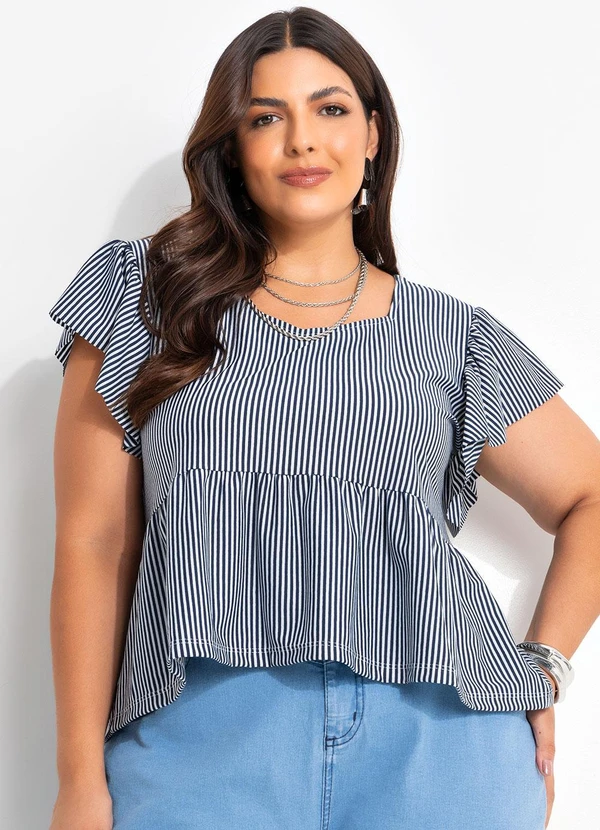 Marguerite - Blusa Listrado Azul em Malha