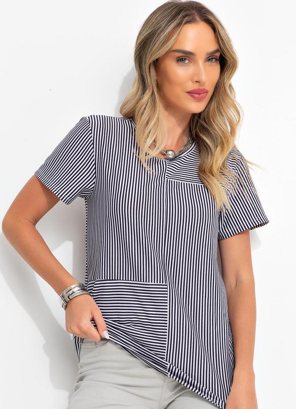 Bimini - Blusa Listrado Azul em Meia Malha Listrada 4