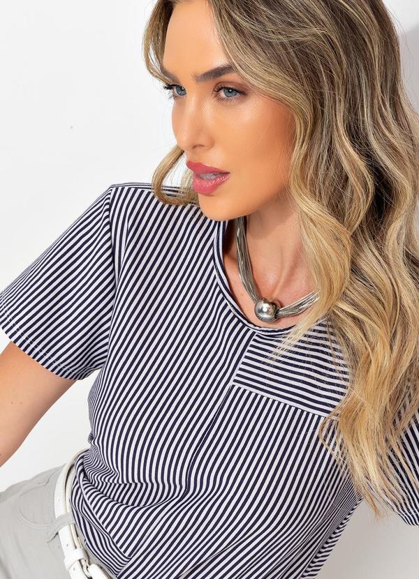 Bimini - Blusa Listrado Azul em Meia Malha Listrada 7