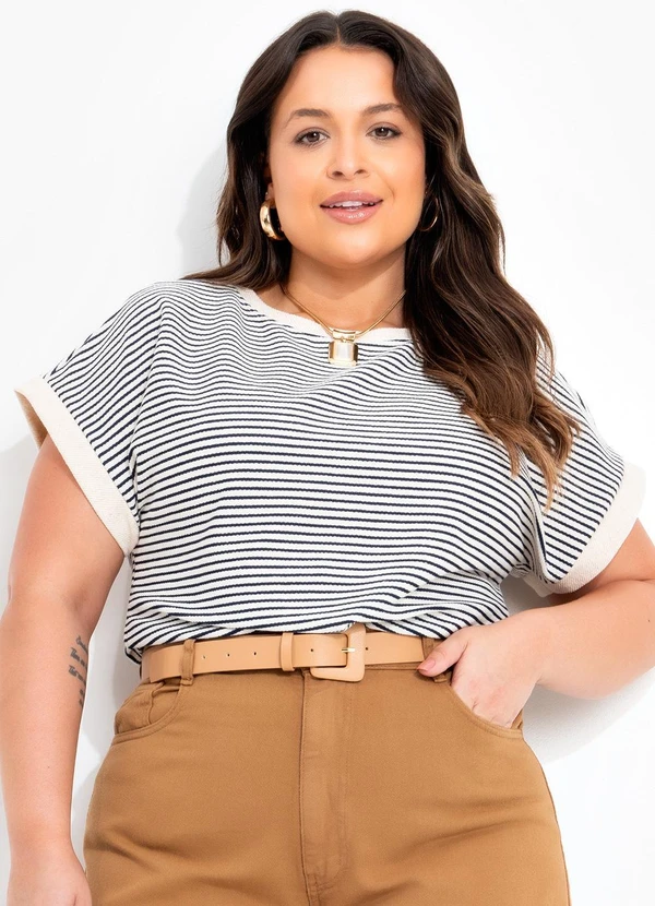 Quintess - Blusa Listrado Azul em Moletom 7