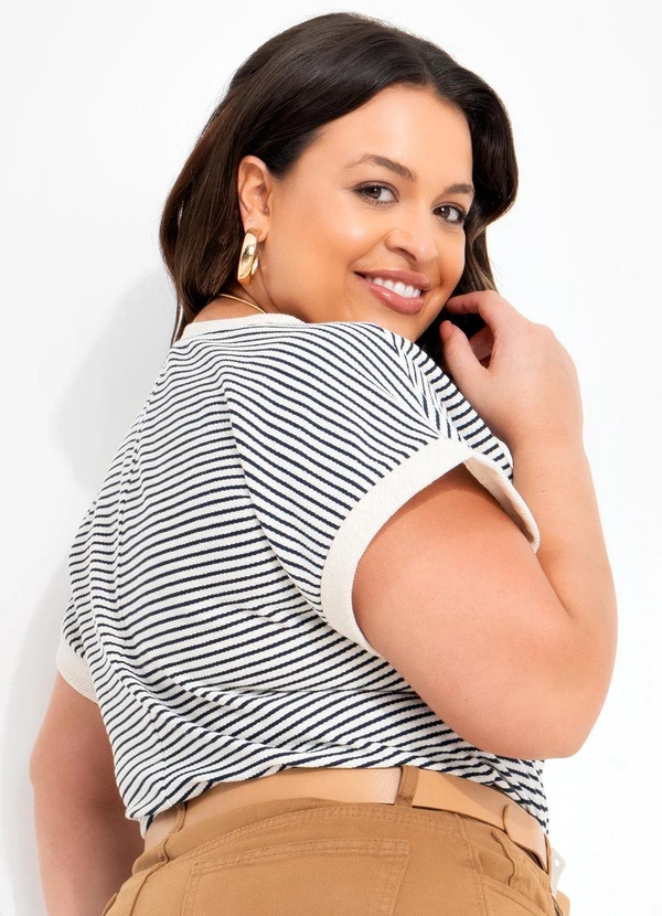 Quintess - Blusa Listrado Azul em Moletom 6