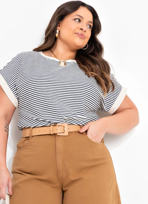 Quintess - Blusa Listrado Azul em Moletom 2