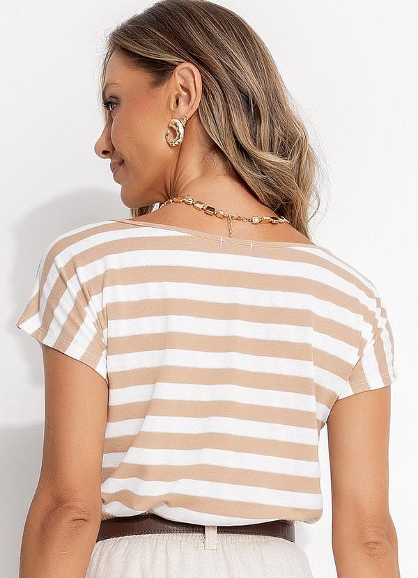 Quintess - Blusa Listrado Branco e Bege em Malha Crepe 12