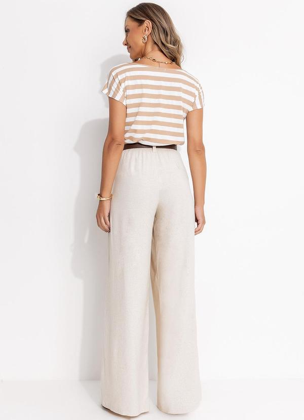 Quintess - Blusa Listrado Branco e Bege em Malha Crepe 10