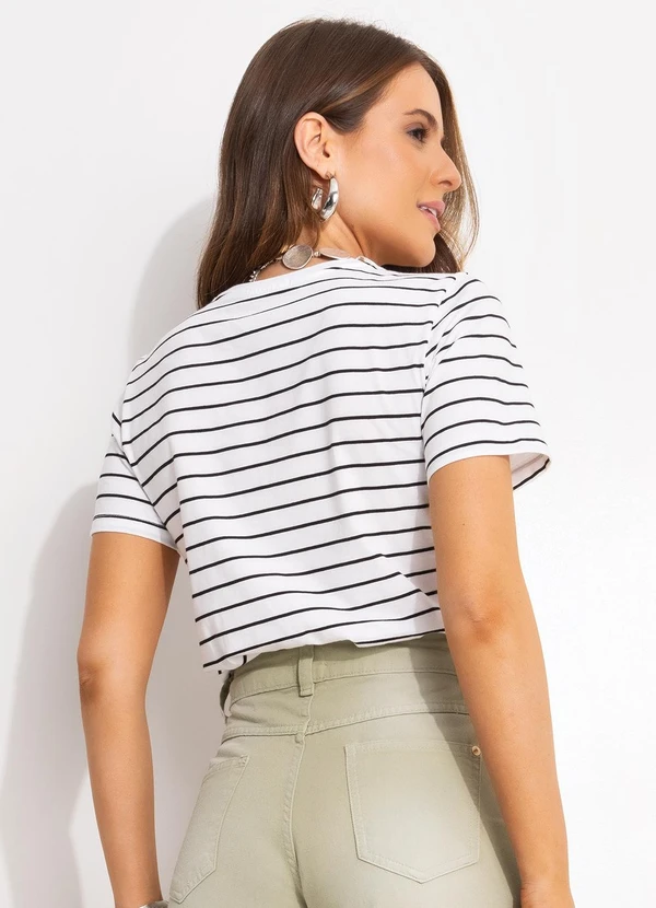 Quintess - Blusa Listrado Branco e Preto em Malha de Algodã 2