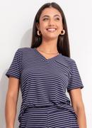Blusa Listrado Marinho e Branco em Canelado
