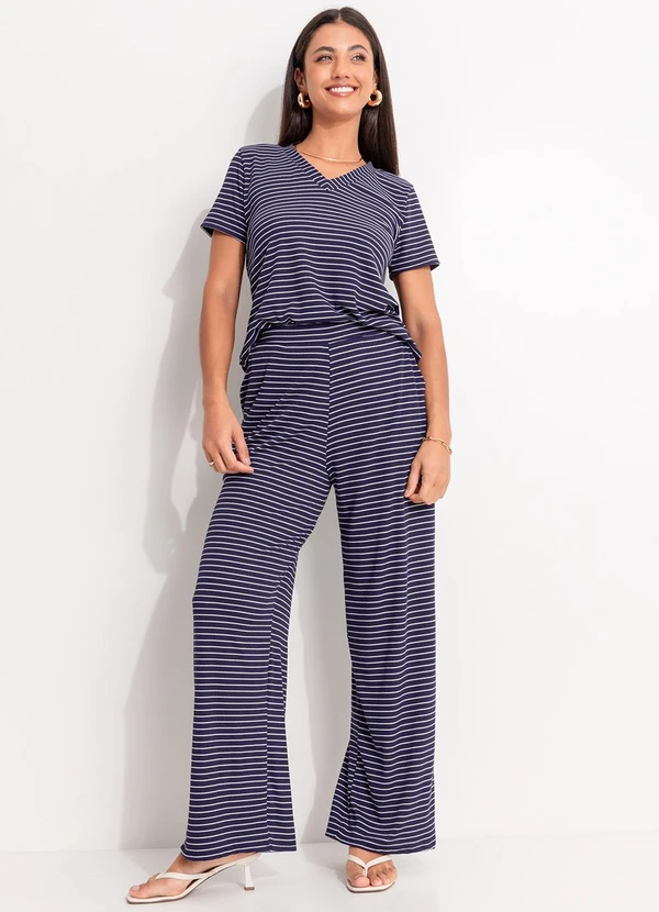 Quintess - Blusa Listrado Marinho e Branco em Canelado 3