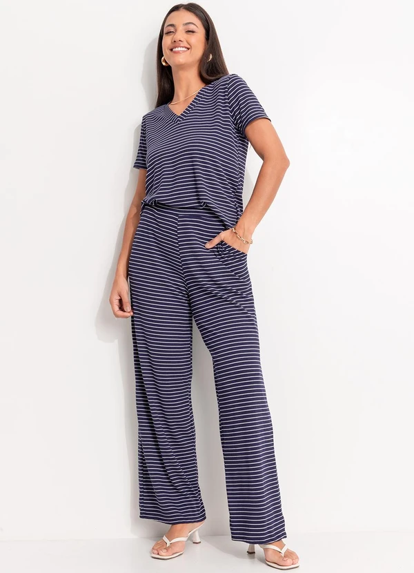 Quintess - Blusa Listrado Marinho e Branco em Canelado 6