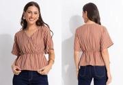 Blusa Listrado Marrom em Poli�ster
