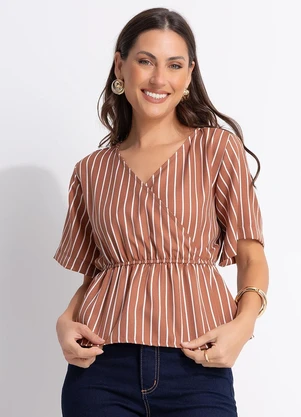 Quintess - Blusa Listrado Marrom em Poliéster - QUINTESS