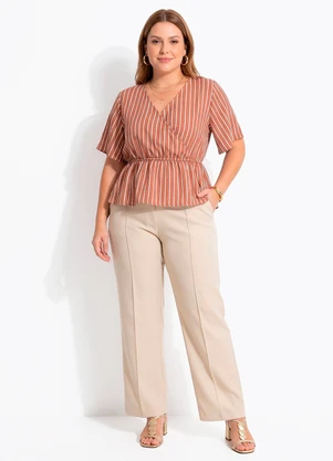 Quintess - Blusa Listrado Marrom em Poliéster - QUINTESS