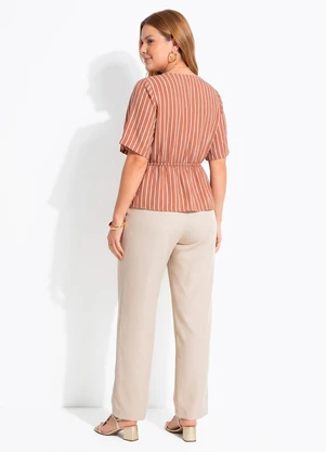 Quintess - Blusa Listrado Marrom em Poliéster - QUINTESS