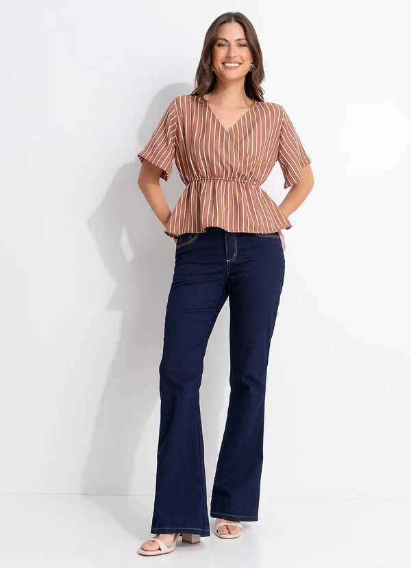 Quintess - Blusa Listrado Marrom em Poliéster 3