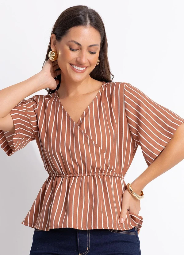 Quintess - Blusa Listrado Marrom em Poliéster 5