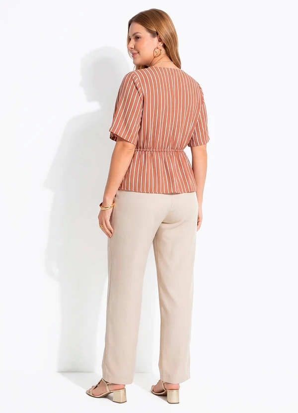 Quintess - Blusa Listrado Marrom em Poliéster 7