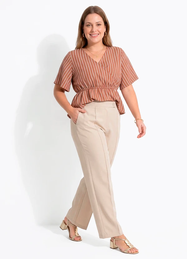 Quintess - Blusa Listrado Marrom em Poliéster 8