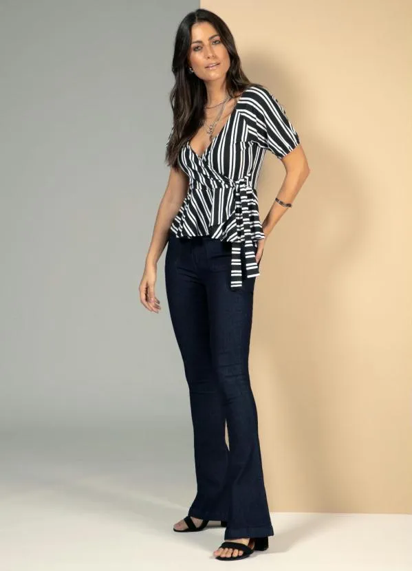 Queima Estoque - Blusa Listrado Preto com Detalhe de Amarrar 3