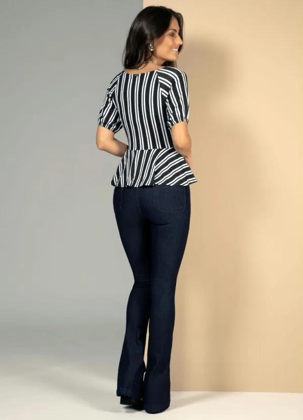 Queima Estoque - Blusa Listrado Preto com Detalhe de Amarrar 4