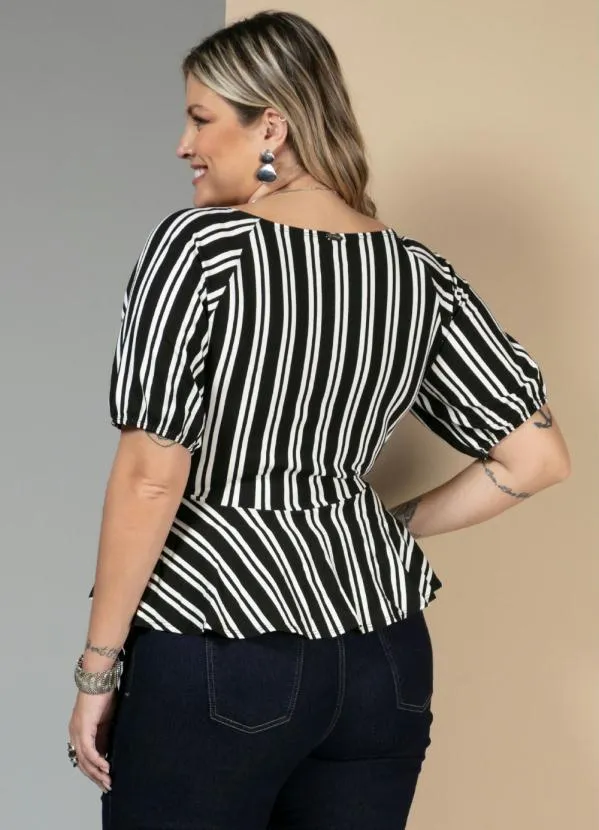 Queima Estoque - Blusa Listrado Preto com Detalhe de Amarrar 7