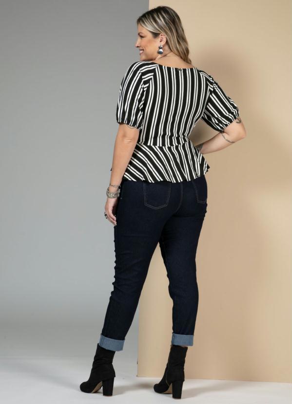 Queima Estoque - Blusa Listrado Preto com Detalhe de Amarrar 9