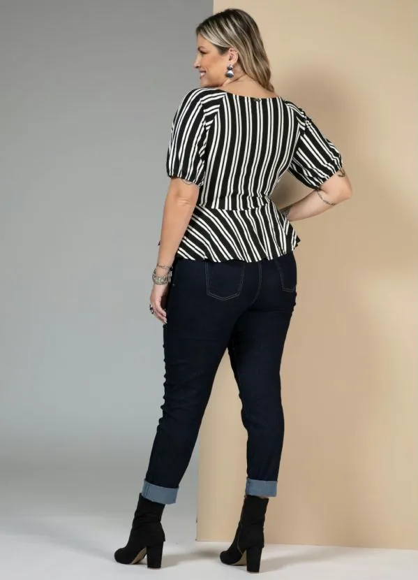 Queima Estoque - Blusa Listrado Preto com Detalhe de Amarrar 9
