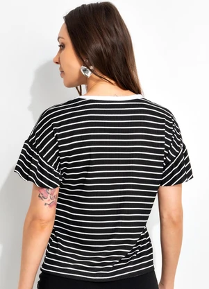 Bimini - Blusa Listrado Preto e Branco em Canelada - BIMINI