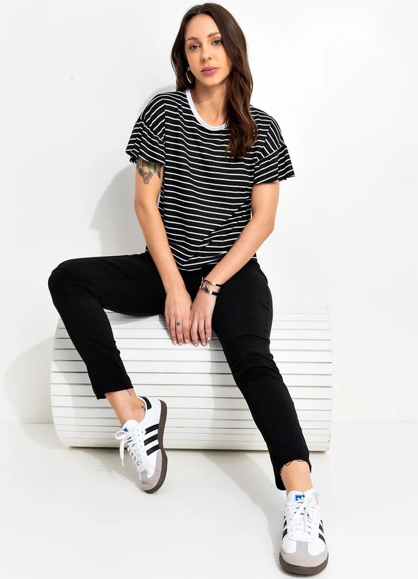 Bimini - Blusa Listrado Preto e Branco em Canelada 6