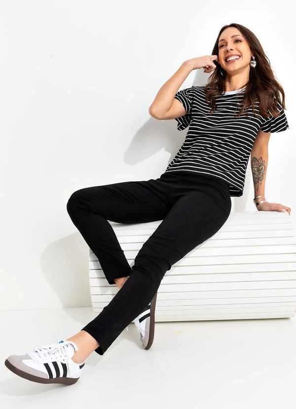 Bimini - Blusa Listrado Preto e Branco em Canelada 7