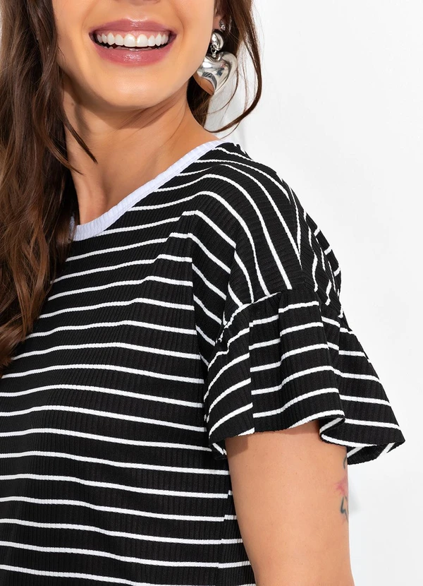 Bimini - Blusa Listrado Preto e Branco em Canelada 9