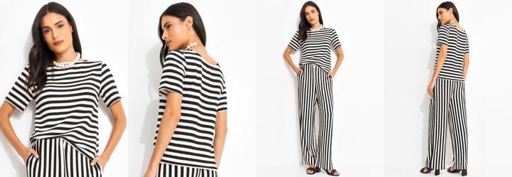 Blusa Listrado Preto e Branco em Malha Tric