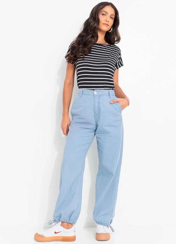 Quintess - Blusa Listrado Preto em Meia Malha Listrada