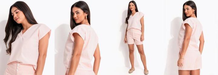 Blusa Listrado Rosa em Tecido Plano Sustentvel