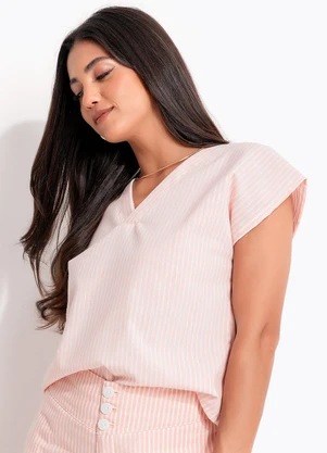 Quintess - Blusa Listrado Rosa em Tecido Plano Sustentável - QUINTESS