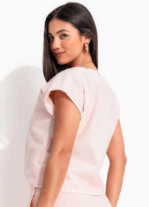 Quintess - Blusa Listrado Rosa em Tecido Plano Sustentável - QUINTESS