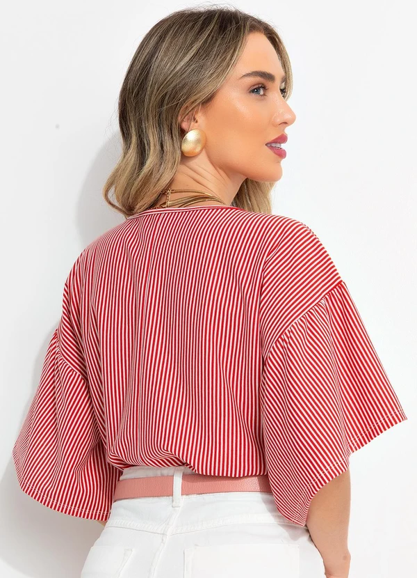 Bimini - Blusa Listrado Vermelho em Meia Malha Listrada 2