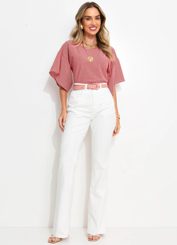 Bimini - Blusa Listrado Vermelho em Meia Malha Listrada 3